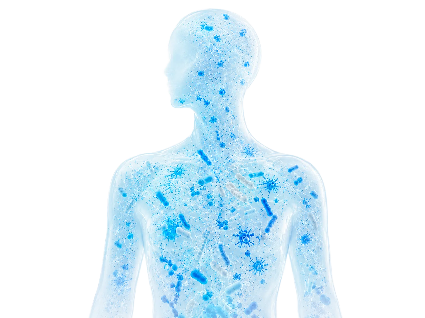 Representación de un ser humano habitado por billones de microorganismos: somos un superorganismo